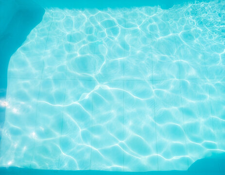 Bright aqua pool water texture background template with caustic light