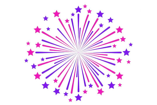 Illustration vectorielle d'un feu d'artifice stylis&eacute; avec des &eacute;toiles roses et violettes &eacute;clatant sur un fond blanc isol&eacute;, id&eacute;al pour les c&eacute;l&eacute;brations et les f&ecirc;tes.
