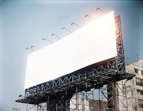 Large blank billboard mockup template on outdoor metal structure