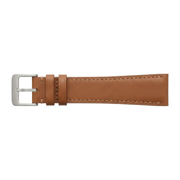 Bracelet de montre classique en cuir v&eacute;ritable marron clair avec boucle ardillon en m&eacute;tal argent&eacute;, isol&eacute; sur fond blanc pour d&eacute;tourage.