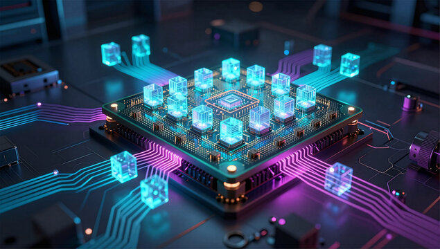 Futuristic Quantum Processor Core with Glowing Qubits