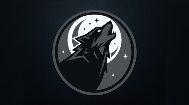 Minimalist werewolf howling at the full moon logo design in dark night