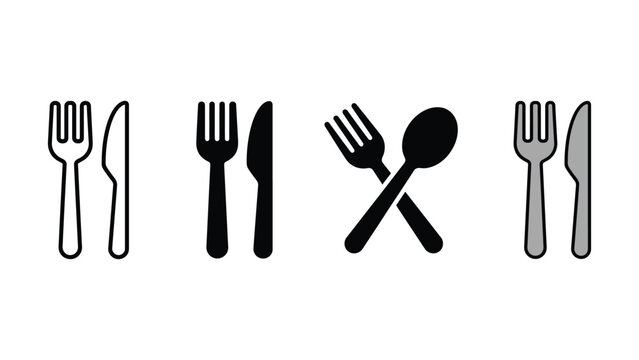Set of flat vector icons depicting forks spoons and knives for restaurant and dining menu design purposes