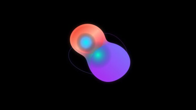 Abstract bioluminescent fluid metamorphosis animation featuring glowing organic shapes in peach, purple, and blue hues with a thin neon outline against a solid black background.