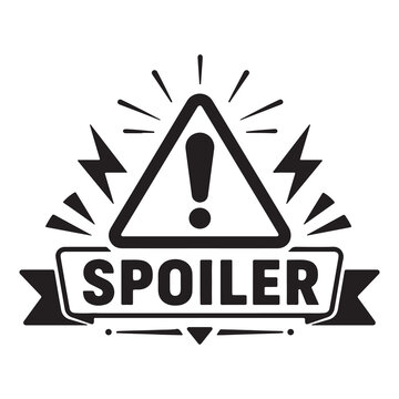 Spoiler alert warning sign, black and white exclamation mark in triangle, movie and book plot reveal icon vector