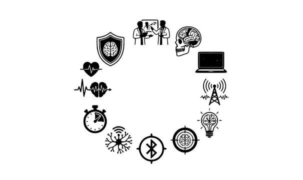 Mind Machine Interface Neurotech Mapping and Cognitive Testing Vector Graphics
