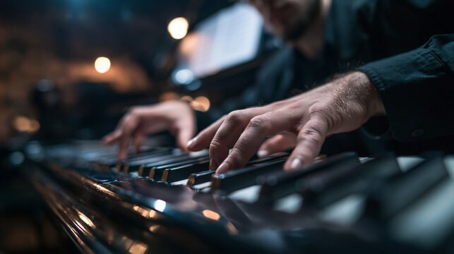 Close-Up of Musician Hands Playing Piano Keys
