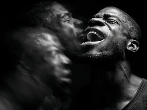 Dramatic Portrait of Distressed Man Screaming in Pain