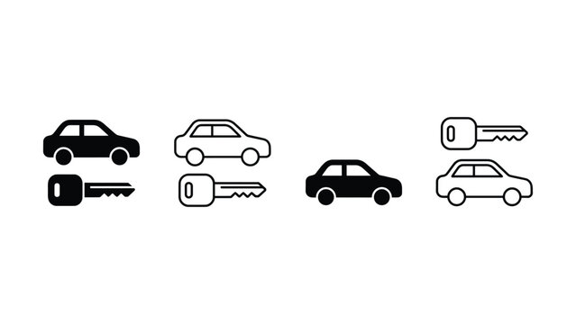 Set of simple flat car and key icons for automotive transportation and locksmith business design concepts