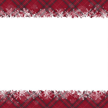 雪の結晶と赤チェック柄のクリスマスフレーム2_正方形