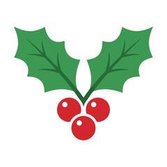 Obraz premium Christmas holly leaves with three red berries icon for winter holiday season decoration design Vector