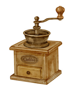 Vintage handled coffee grinder illustration