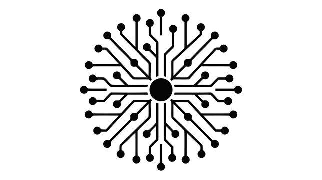 Vector illustration of central core hub with radiating circuit pathways vector on a transparent background