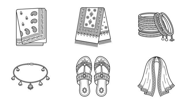 Indian Wedding Accessories Line Art Collection