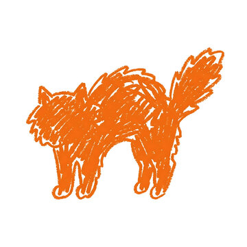 Persian cat hand drawn orange crayon sketch with arched back