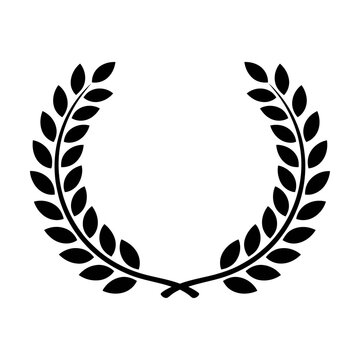 Black laurel wreath icon with simple leaves for award or victory design symbol Vector