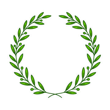 Decorative green olive laurel wreath branch circle symbol for victory and award design Vector
