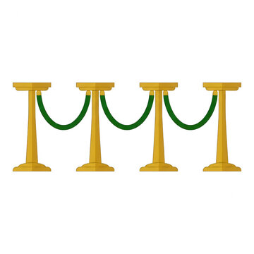 Ilustra&ccedil;&atilde;o vetorial de postes de barreira dourados com cordas de veludo verde, isolados em fundo branco, representando controle de multid&atilde;o e acesso exclusivo para eventos.