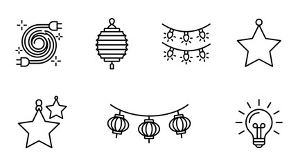Fototapeta premium Collection of decorative lighting and star icons for design