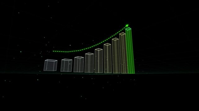 Digital 3 d bar chart growing with rising trend arrow financial growth and business success concept finance