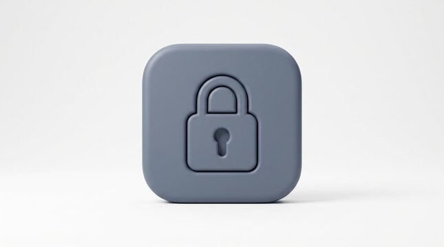 3d render of a blue rounded square icon with a padlock symbol, representing security, privacy, and data protection, isolated on white background