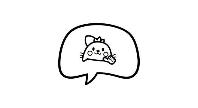Cute Kawaii Cat Character Waving Hello Inside Speech Bubble, Isolated on Transparent Background