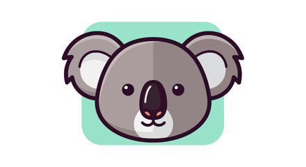Obraz premium Cute Koala Face Icon, Cartoon Animal Head with Big Ears, Isolated on White Background, Vector Illustration