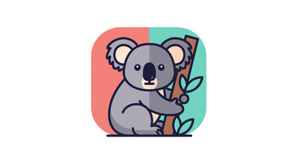 Fototapeta premium Cute Koala Illustration Isolated on Transparent Background, Sitting on a Branch with Leaves