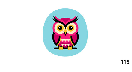 Fototapeta premium Cute Pink Owl Illustration Isolated on Blue Circle Background, Cartoon Style Bird