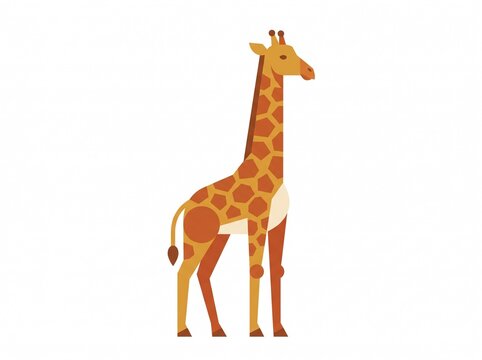 Tall giraffe standing, flat 2D vector art, minimalist geometric pattern, solid white background.