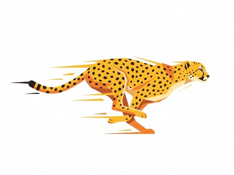 Swift cheetah running, flat 2D vector illustration, dynamic pose, solid white background.