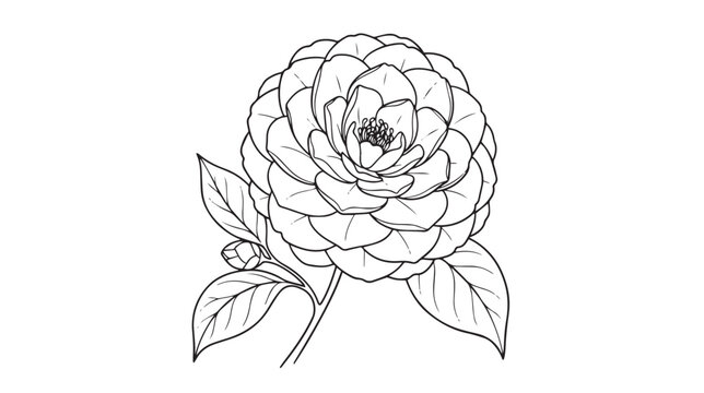 Vintage camellia flower line art, botanical camellia blossom vector illustration, elegant floral sketch for wedding stationery