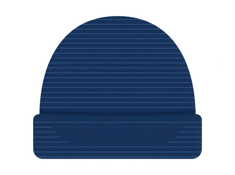Eine dunkelblaue Strickm&uuml;tze mit feiner Rippenstruktur, isoliert auf einem rein wei&szlig;en Hintergrund, ideal f&uuml;r Wintermode-Konzepte und Accessoires-Pr&auml;sentationen.