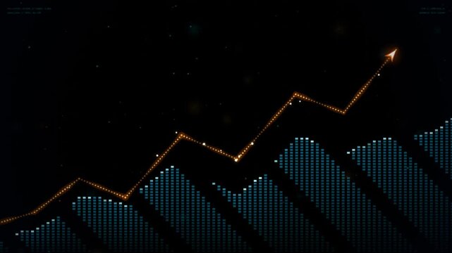 Financial growth chart with rising arrow: digital business data analysis animation graph