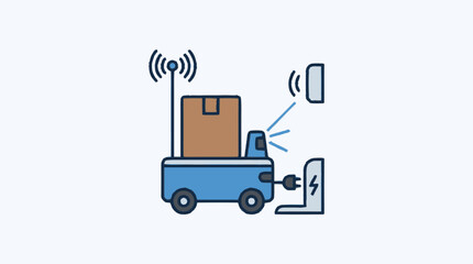 Naklejka premium Electric delivery truck with package and wireless signal.