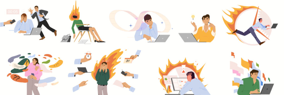 Office workers experiencing emotional burnout and stress set