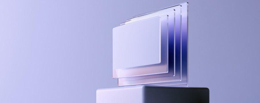Layered blank dashboard cards displayed as physical acrylic panels.