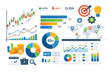 Naklejka premium Business infographic with charts, graphs, and financial icons