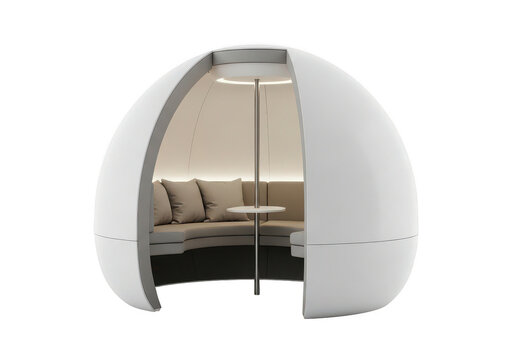 Modern pod chair with cushions and table on transparent background