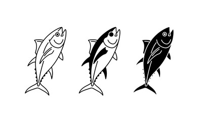 Fototapeta premium Tuna Fish Icons, Seafood Vector Graphics, Marine Life Illustrations, Black and White Aquatic Animal Designs