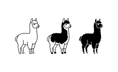 Naklejka premium Alpaca Vector Icons, Cute Llama Graphics, South American Camelid Illustrations, Simple Animal Set
