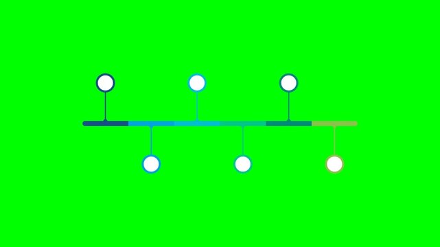 Green screen project progress timeline animation with 6 colored step milestones and infographic nodes