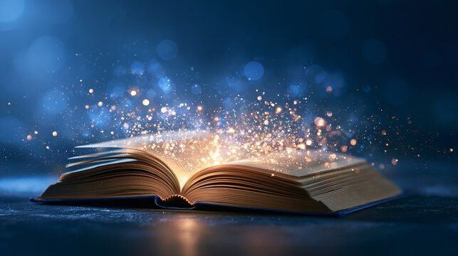 open book with glowing lights
