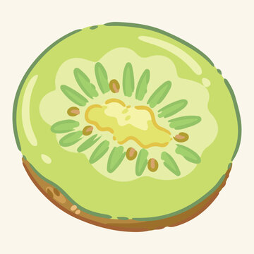 Niocte Fresh kiwi fruit slice close up, cute cartoon doodle vector illustration