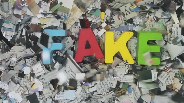 Fake News with wooden letters and newspaper 
