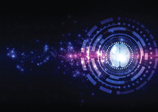 Abstract artificial intelligence technology background with glowing human brain and futuristic digital interface. illustration vector design background.