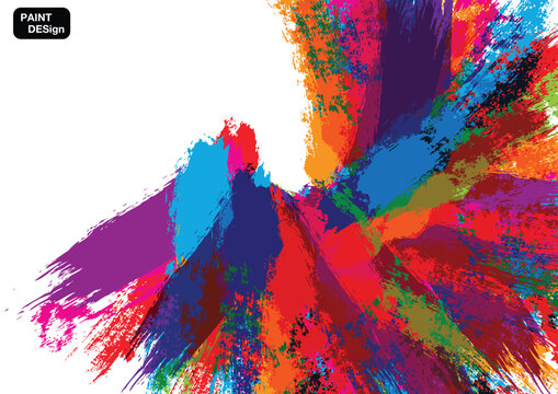 Vibrant abstract colorful paint brush strokes background with grunge texture and copy space