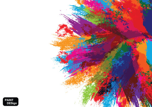 Abstract colorful paint splash background with bold brush strokes and grunge watercolor splatter for poster, music event flyer, and fashion design
