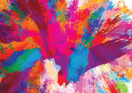 Abstract colorful paint splash background with bold brush strokes and grunge watercolor splatter for poster, music event flyer, and fashion design