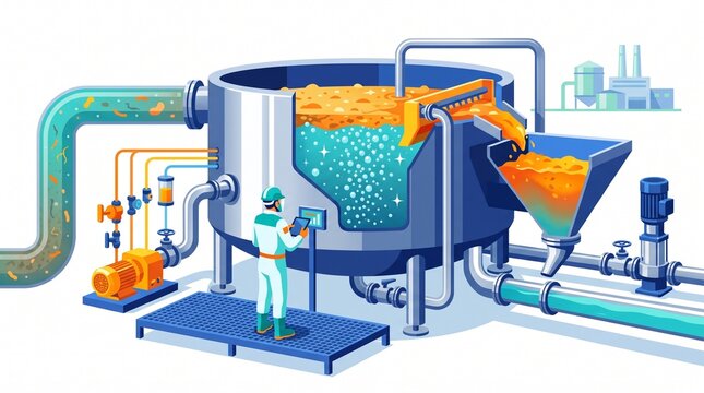 Industrial Dissolved Air Flotation DAF System for Food Wastewater Treatment Illustration